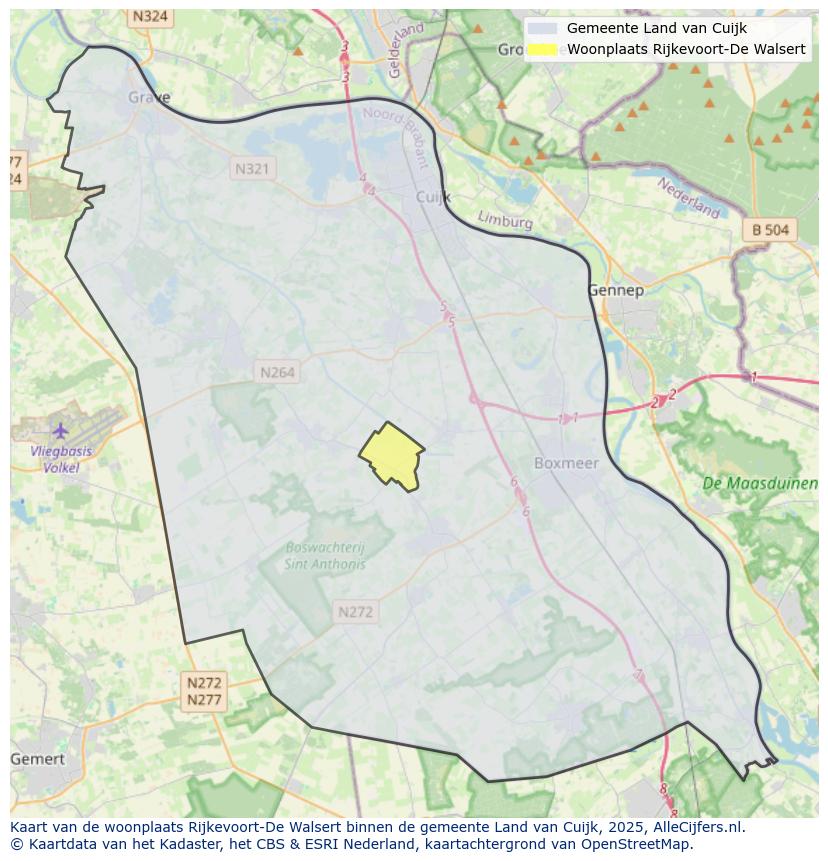 Afbeelding van de woonplaats Rijkevoort-De Walsert op de kaart.