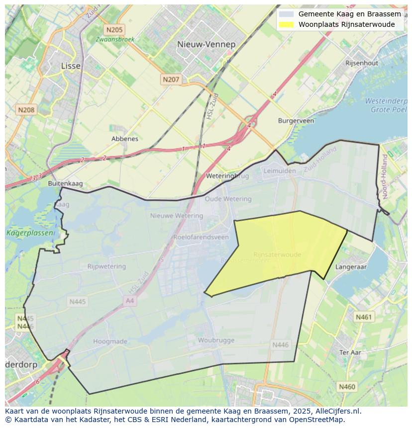 Afbeelding van de woonplaats Rijnsaterwoude op de kaart.