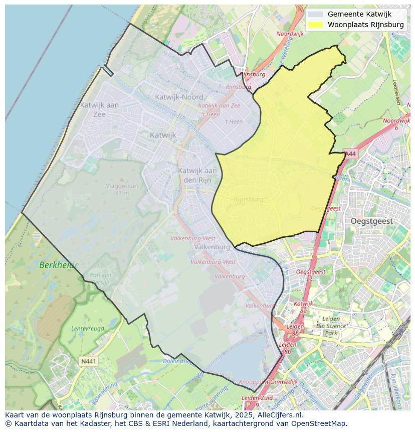 Afbeelding van de woonplaats Rijnsburg op de kaart.