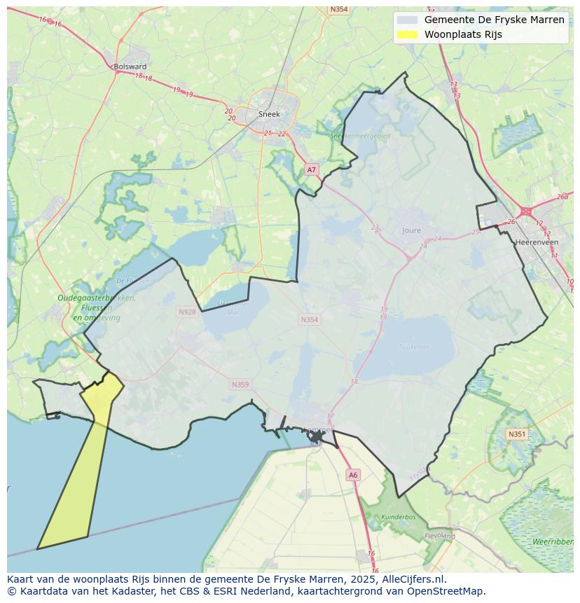 Afbeelding van de woonplaats Rijs op de kaart.