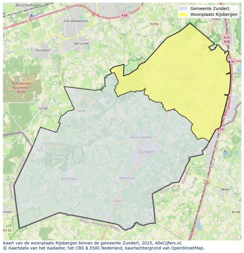 Afbeelding van de woonplaats Rijsbergen op de kaart.