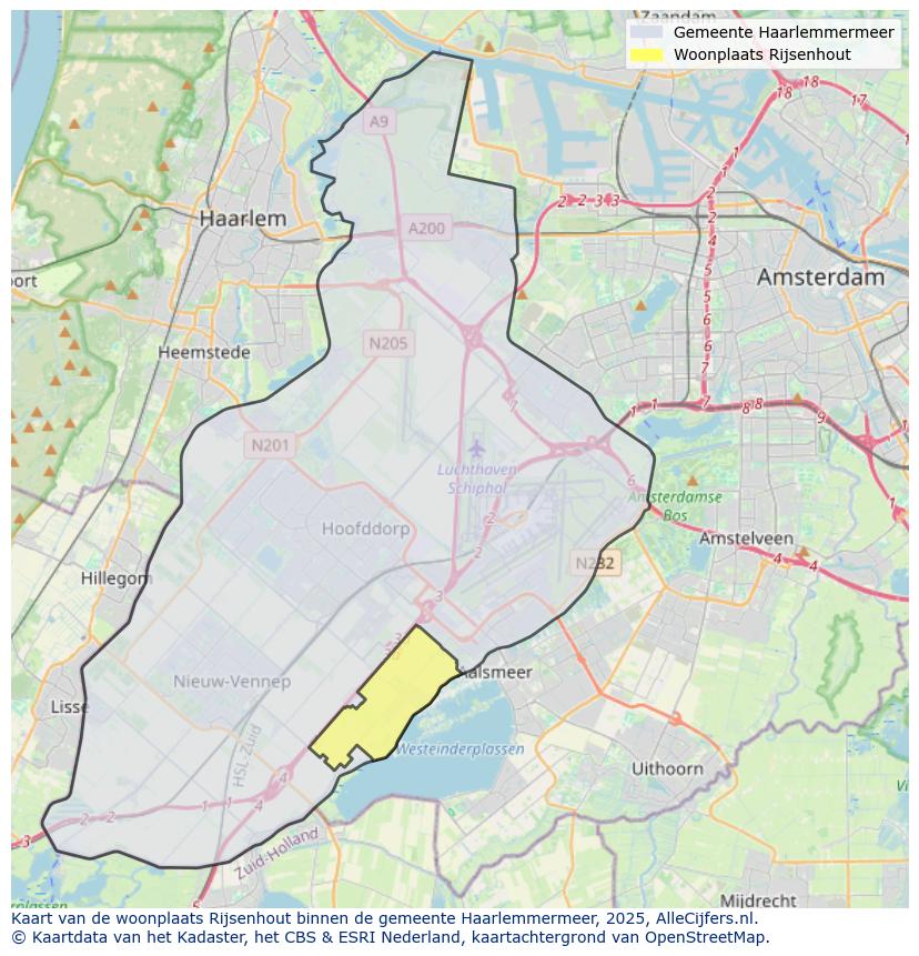 Afbeelding van de woonplaats Rijsenhout op de kaart.