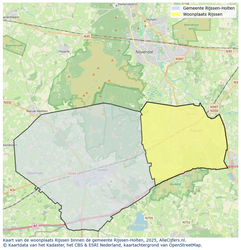 Afbeelding van de woonplaats Rijssen op de kaart.