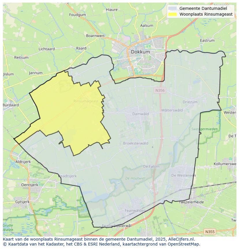 Afbeelding van de woonplaats Rinsumageast op de kaart.