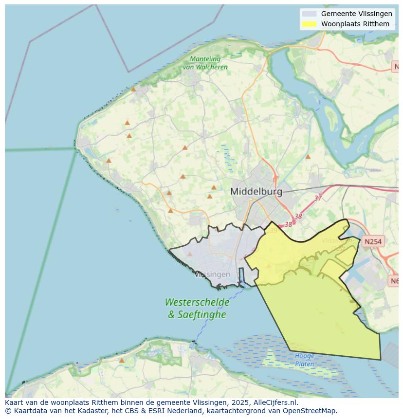 Afbeelding van de woonplaats Ritthem op de kaart.