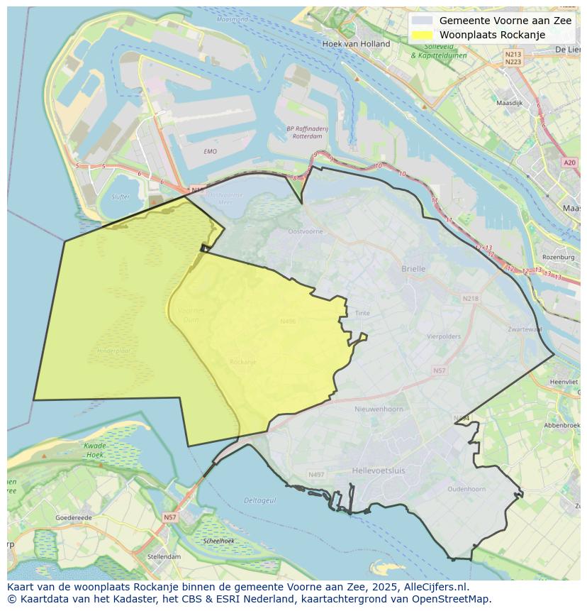 Afbeelding van de woonplaats Rockanje op de kaart.