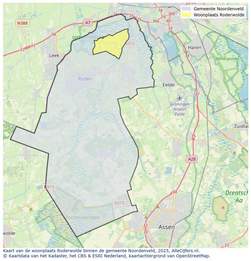 Afbeelding van de woonplaats Roderwolde op de kaart.