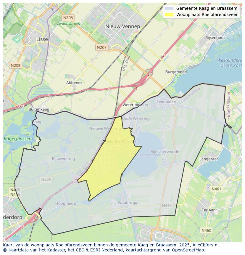 Afbeelding van de woonplaats Roelofarendsveen op de kaart.