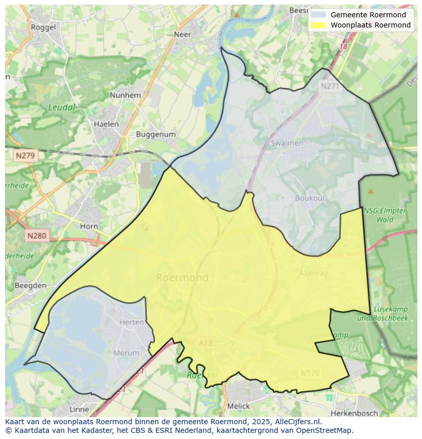 Afbeelding van de woonplaats Roermond op de kaart.
