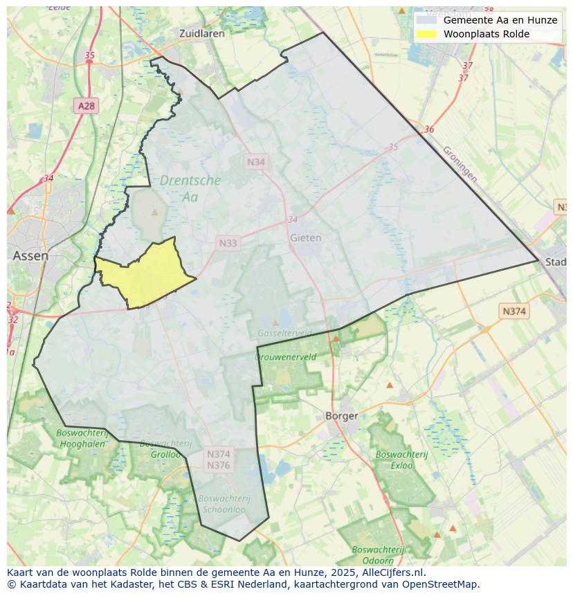 Afbeelding van de woonplaats Rolde op de kaart.