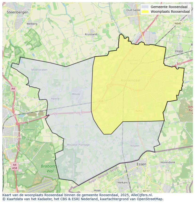 Afbeelding van de woonplaats Roosendaal op de kaart.