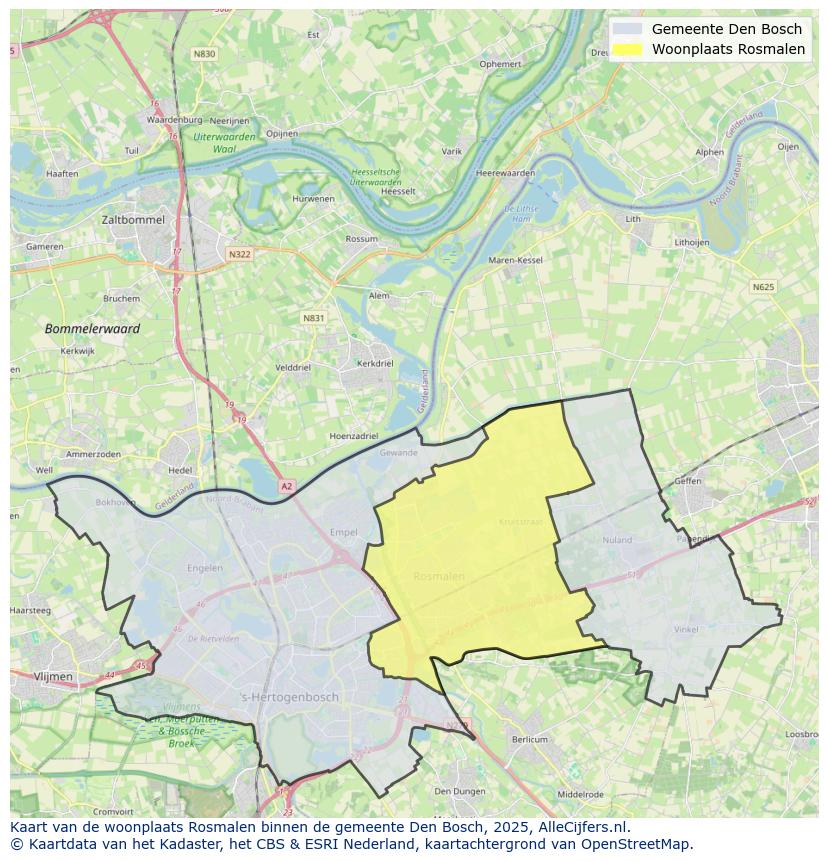 Afbeelding van de woonplaats Rosmalen op de kaart.