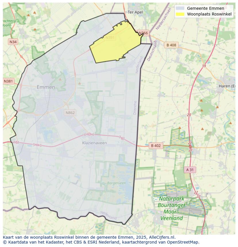 Afbeelding van de woonplaats Roswinkel op de kaart.