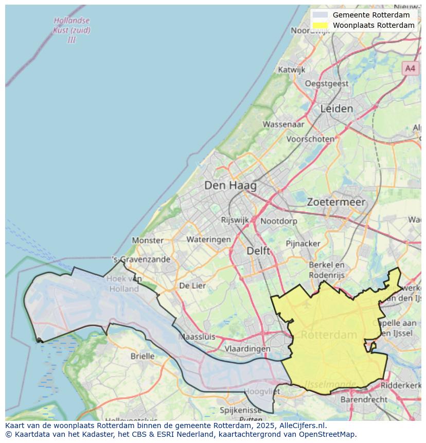Afbeelding van de woonplaats Rotterdam op de kaart.