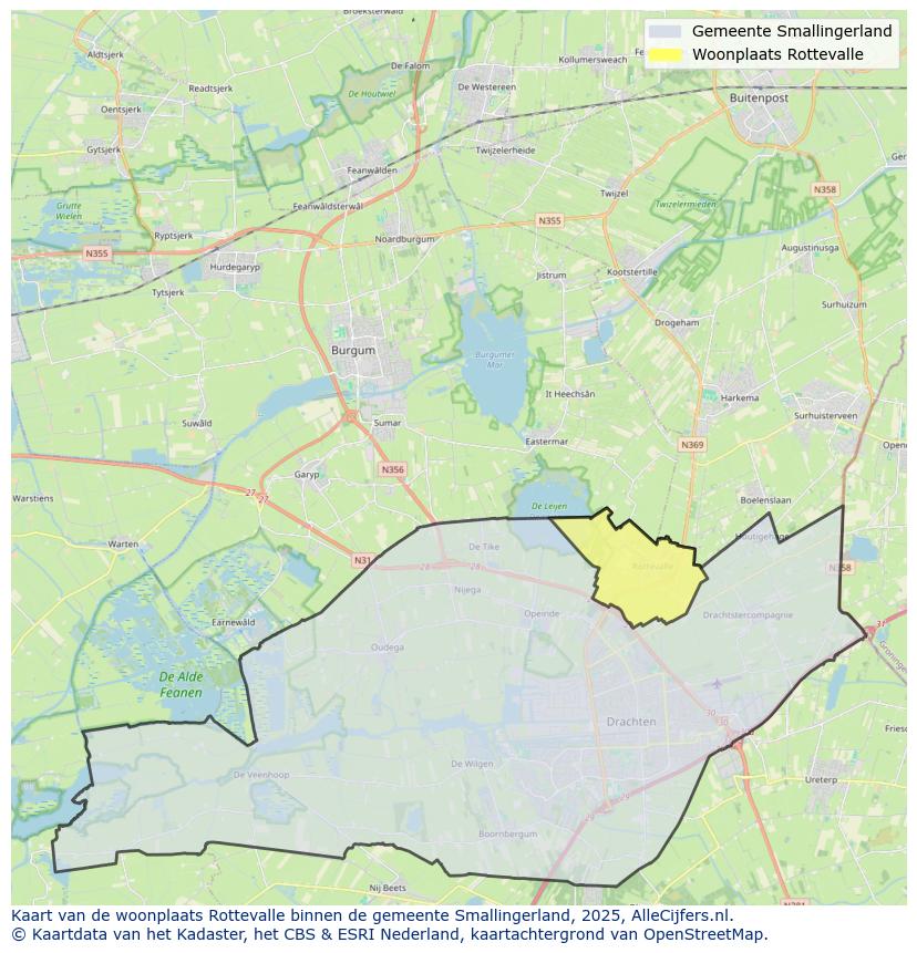 Afbeelding van de woonplaats Rottevalle op de kaart.