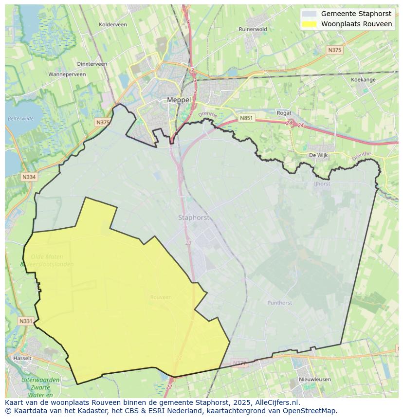 Afbeelding van de woonplaats Rouveen op de kaart.