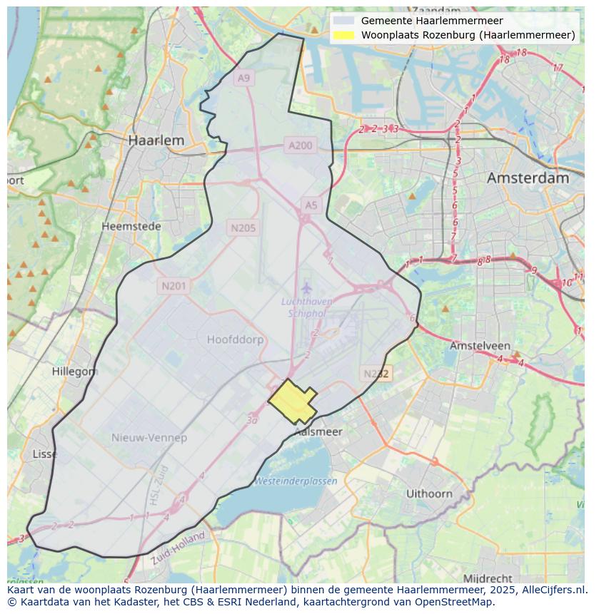 Afbeelding van de woonplaats Rozenburg op de kaart.