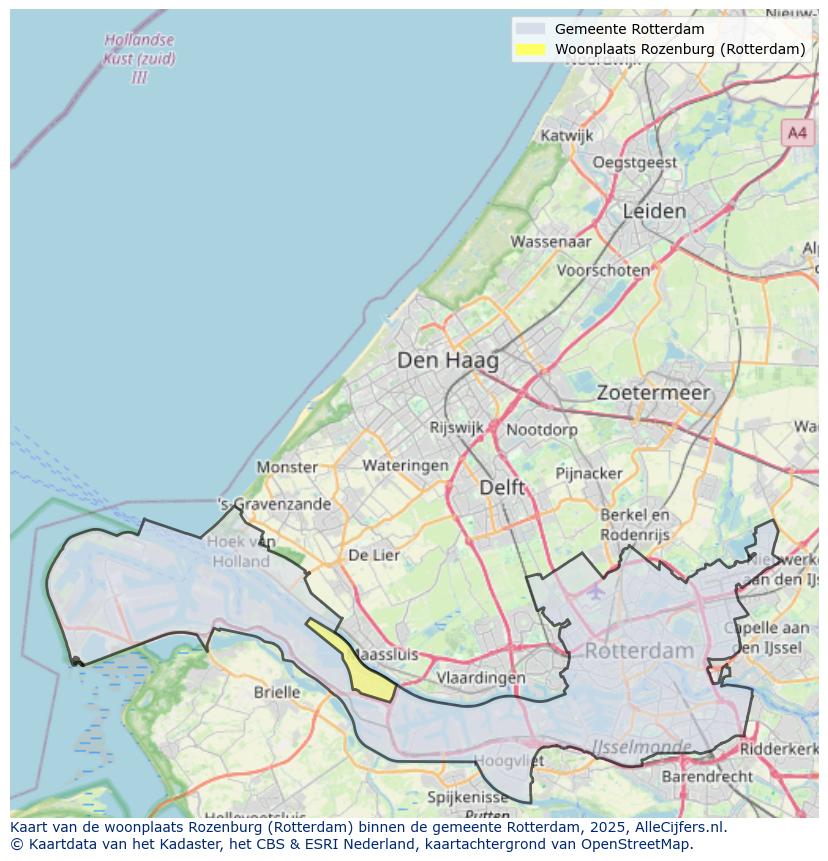 Afbeelding van de woonplaats Rozenburg op de kaart.
