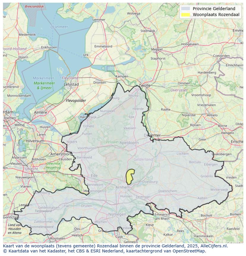 Afbeelding van de woonplaats Rozendaal op de kaart.