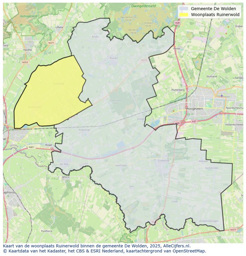 Afbeelding van de woonplaats Ruinerwold op de kaart.