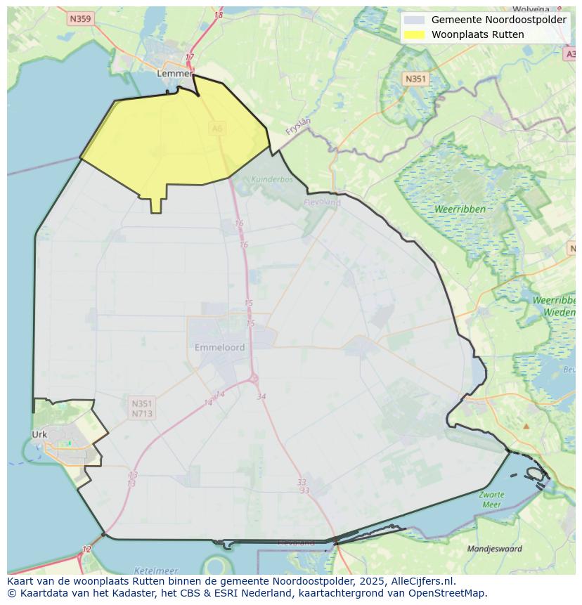 Afbeelding van de woonplaats Rutten op de kaart.