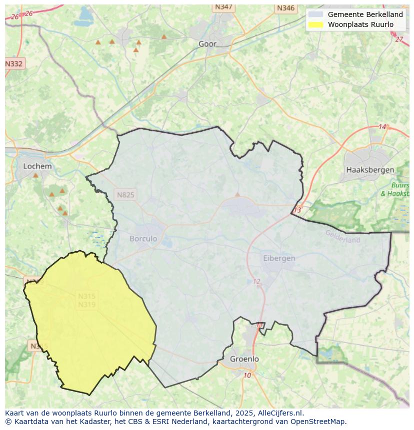 Afbeelding van de woonplaats Ruurlo op de kaart.