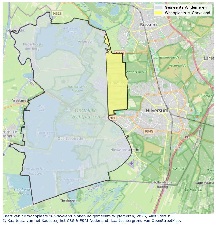 Afbeelding van de woonplaats ’s-Graveland op de kaart.