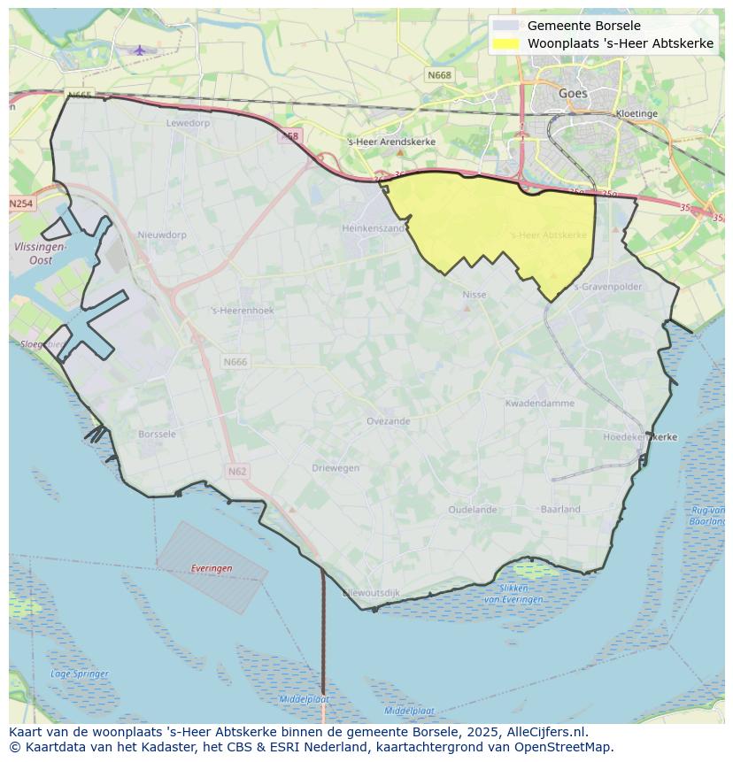 Afbeelding van de woonplaats ’s-Heer Abtskerke op de kaart.