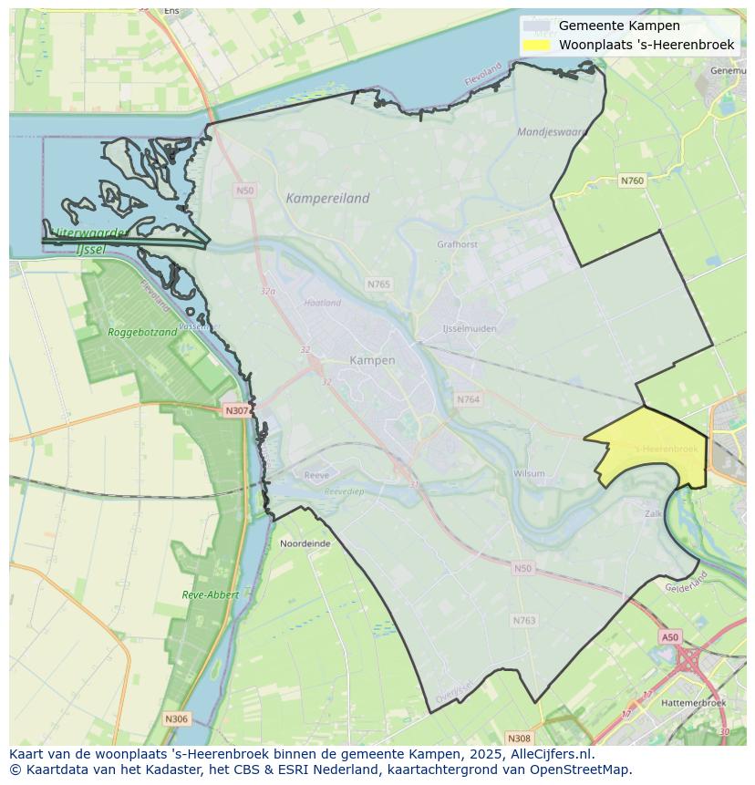Afbeelding van de woonplaats ’s-Heerenbroek op de kaart.