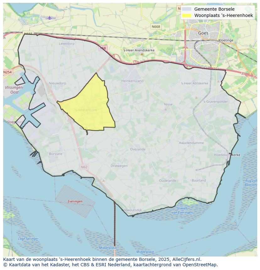 Afbeelding van de woonplaats ’s-Heerenhoek op de kaart.