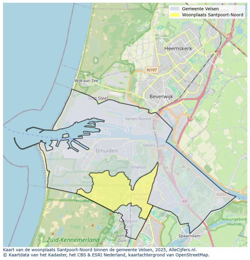 Afbeelding van de woonplaats Santpoort-Noord op de kaart.