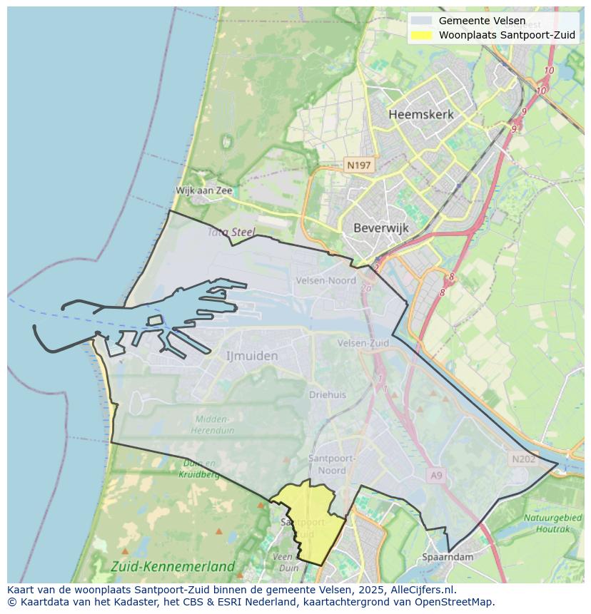 Afbeelding van de woonplaats Santpoort-Zuid op de kaart.