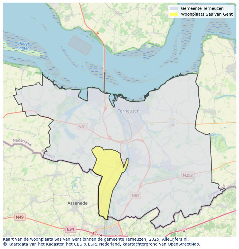 Afbeelding van de woonplaats Sas van Gent op de kaart.