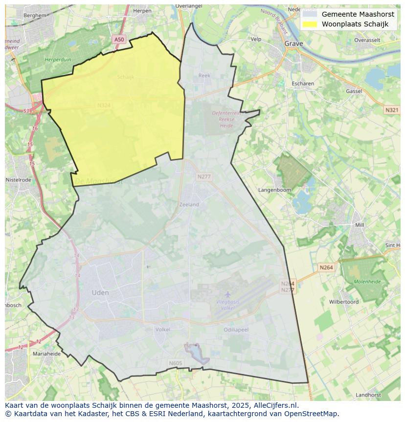 Afbeelding van de woonplaats Schaijk op de kaart.