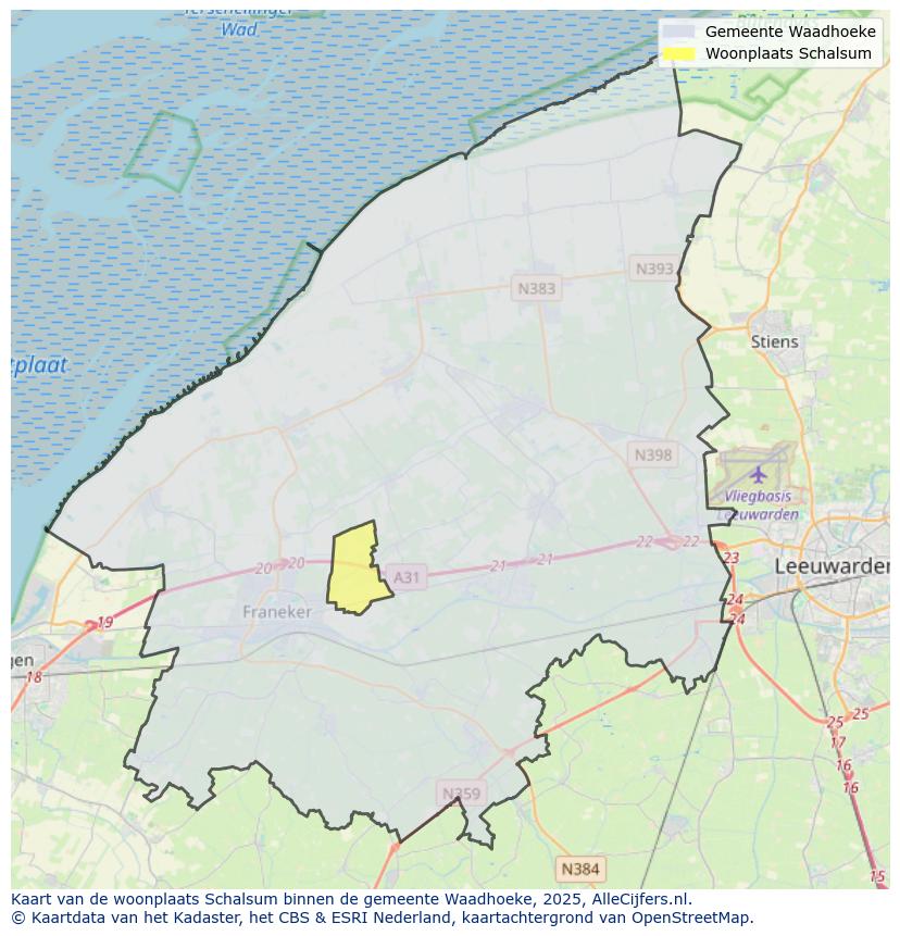 Afbeelding van de woonplaats Schalsum op de kaart.