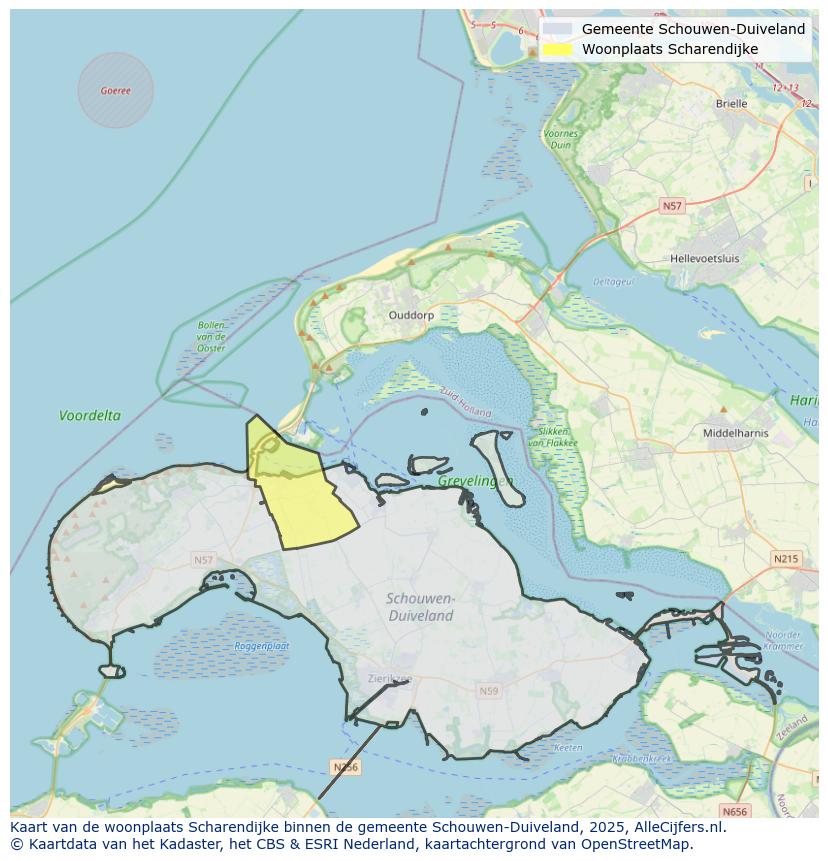 Afbeelding van de woonplaats Scharendijke op de kaart.