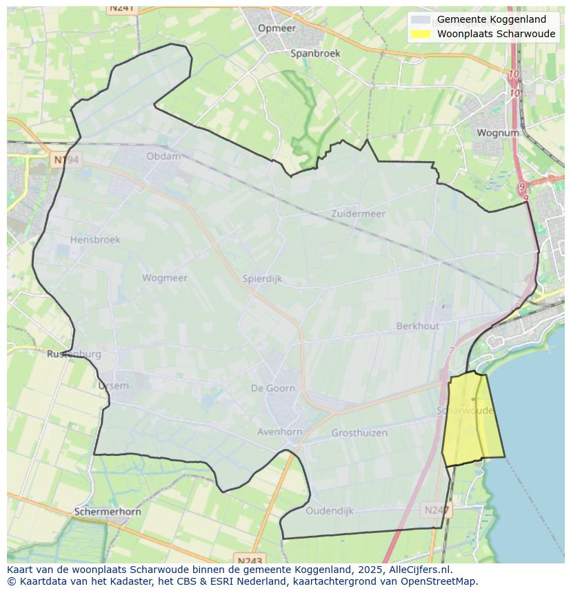 Afbeelding van de woonplaats Scharwoude op de kaart.