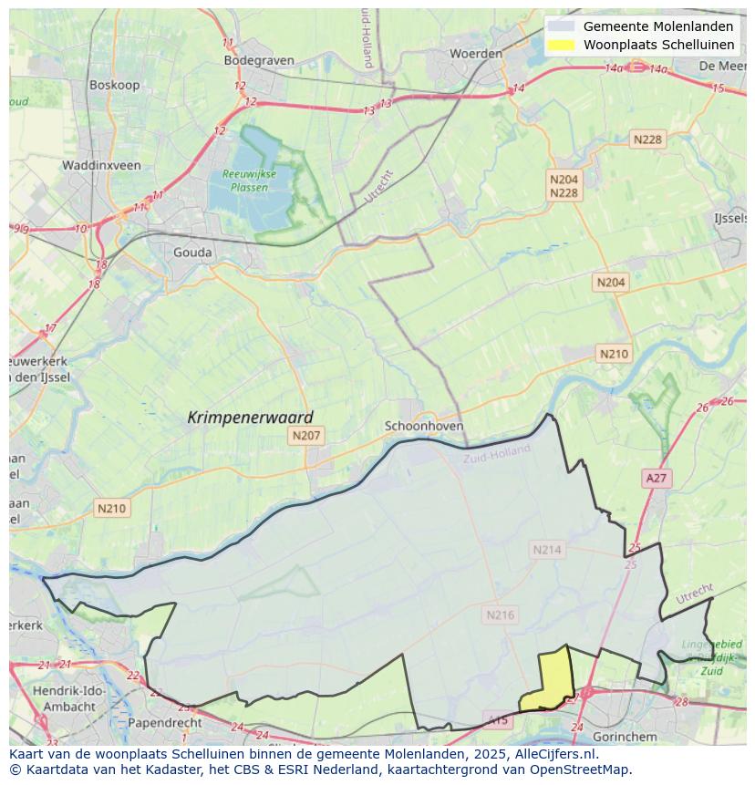 Afbeelding van de woonplaats Schelluinen op de kaart.