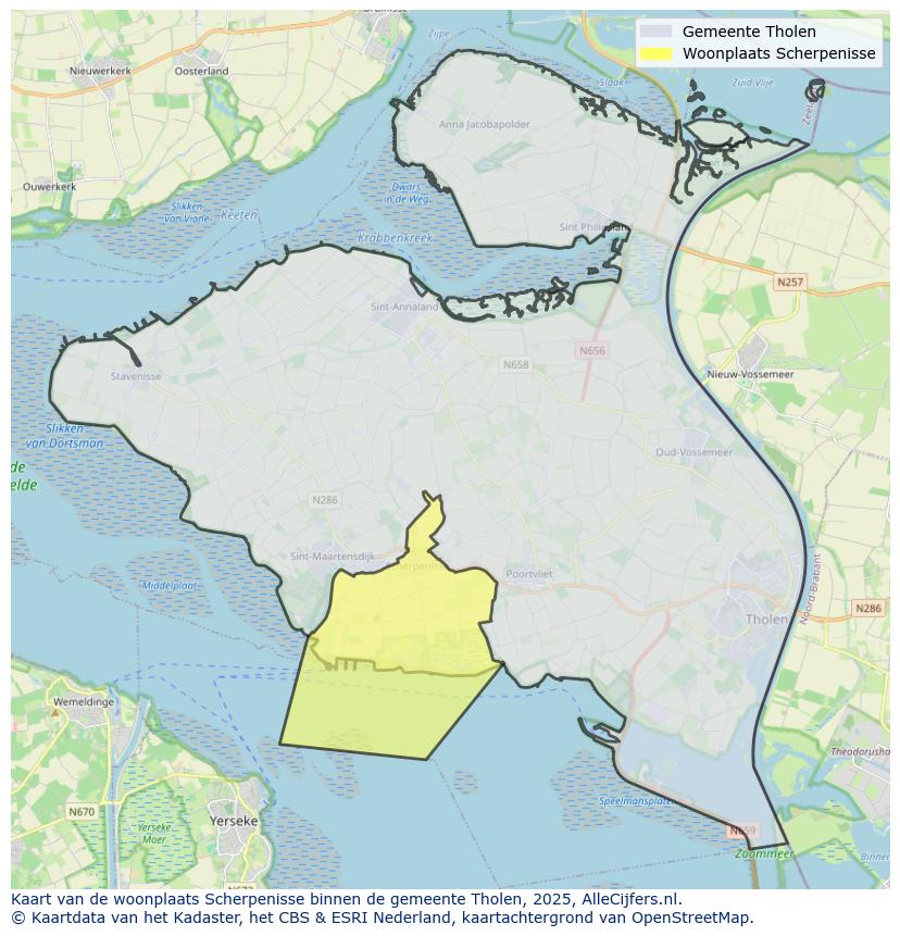 Afbeelding van de woonplaats Scherpenisse op de kaart.