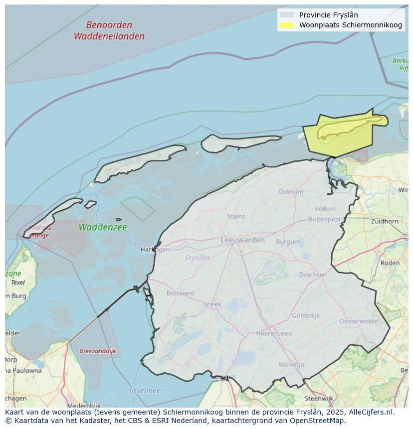 Afbeelding van de woonplaats Schiermonnikoog op de kaart.