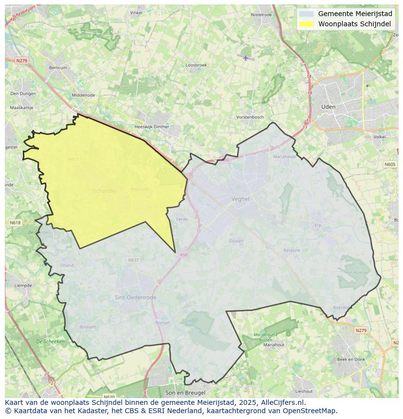 Afbeelding van de woonplaats Schijndel op de kaart.