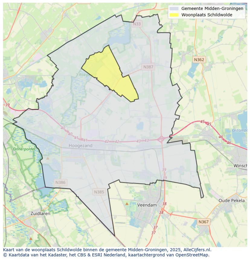 Afbeelding van de woonplaats Schildwolde op de kaart.