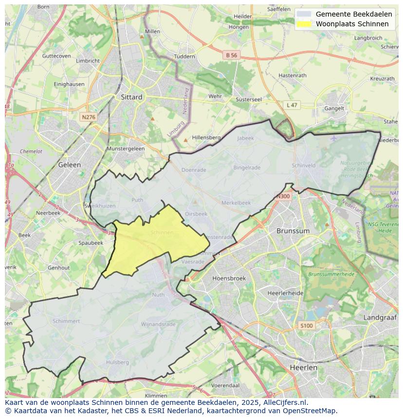 Afbeelding van de woonplaats Schinnen op de kaart.