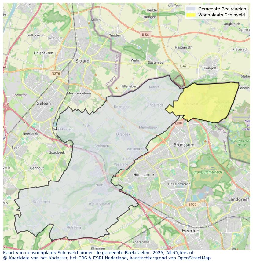 Afbeelding van de woonplaats Schinveld op de kaart.