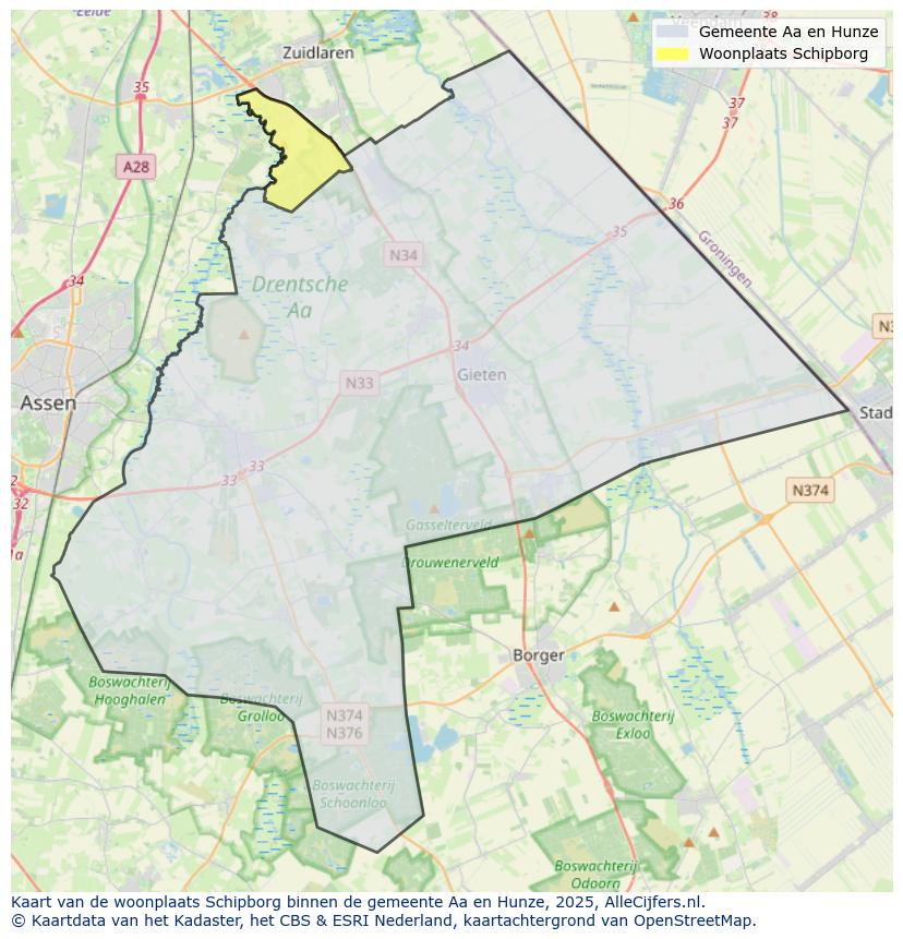 Afbeelding van de woonplaats Schipborg op de kaart.