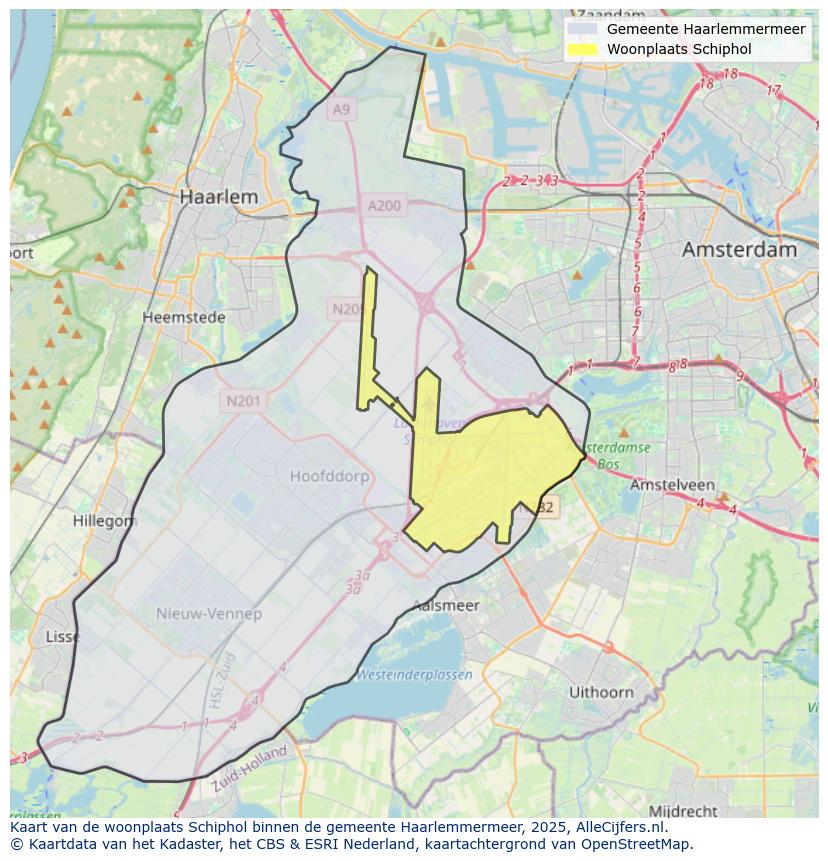 Afbeelding van de woonplaats Schiphol op de kaart.