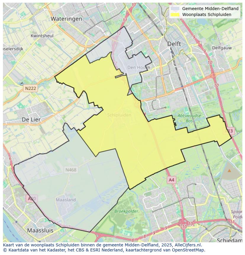 Afbeelding van de woonplaats Schipluiden op de kaart.