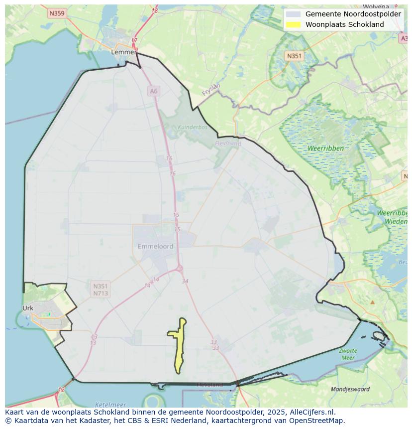 Afbeelding van de woonplaats Schokland op de kaart.