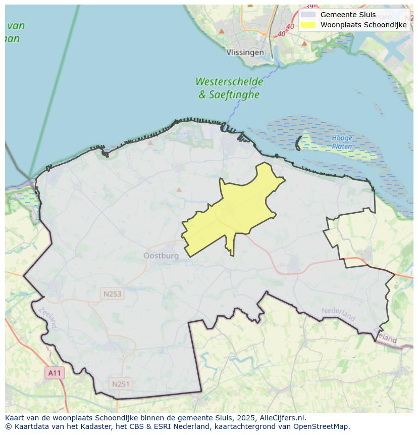 Afbeelding van de woonplaats Schoondijke op de kaart.