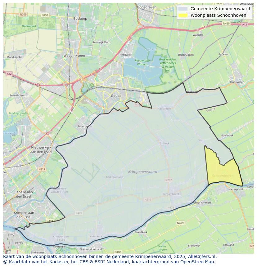 Afbeelding van de woonplaats Schoonhoven op de kaart.
